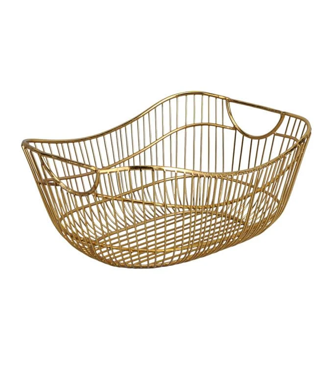 Craft Brio -A TRENDY HANDICRAFTS Metal Gold Plated Fruit Storage Basket Organizer Wedding party Gifting For Home Kitchen decor (12 L X 9 W X 5 H inches) view 2