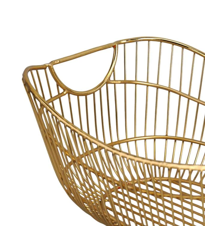 Craft Brio -A TRENDY HANDICRAFTS Metal Gold Plated Fruit Storage Basket Organizer Wedding party Gifting For Home Kitchen decor (12 L X 9 W X 5 H inches) view 3