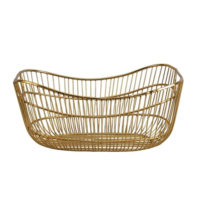 Craft Brio -A TRENDY HANDICRAFTS Metal Gold Plated Fruit Storage Basket Organizer Wedding party Gifting For Home Kitchen decor (12 L X 9 W X 5 H inches) view 4