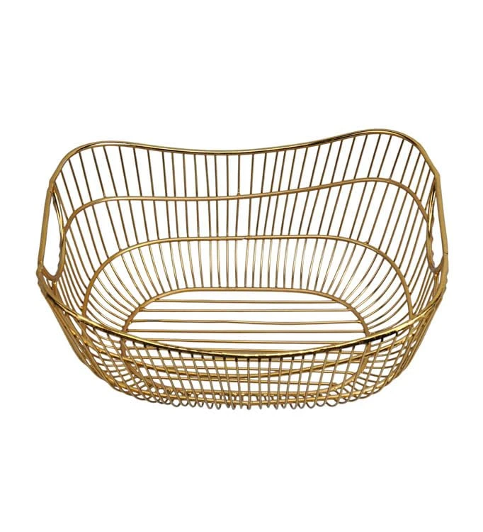 Craft Brio -A TRENDY HANDICRAFTS Metal Gold Plated Fruit Storage Basket Organizer Wedding party Gifting For Home Kitchen decor (12 L X 9 W X 5 H inches) view 5