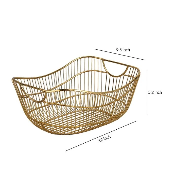 Craft Brio -A TRENDY HANDICRAFTS Metal Gold Plated Fruit Storage Basket Organizer Wedding party Gifting For Home Kitchen decor (12 L X 9 W X 5 H inches) view 6