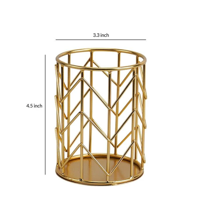 Craft Brio -A TRENDY HANDICRAFTS Geometric Metal Pen Holder, Gold Plated Desktop Organiser, Decorative Makeup Brush Stand view 4