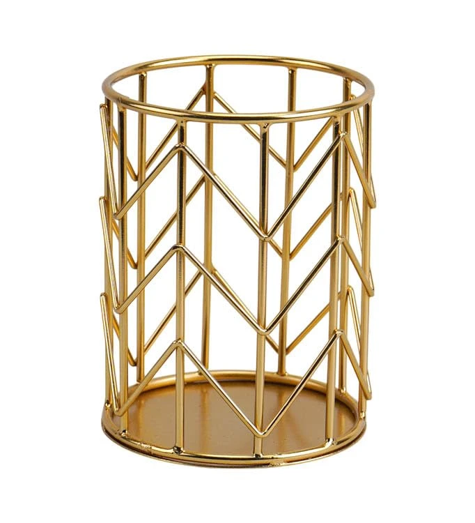Craft Brio -A TRENDY HANDICRAFTS Geometric Metal Pen Holder, Gold Plated Desktop Organiser, Decorative Makeup Brush Stand view 5