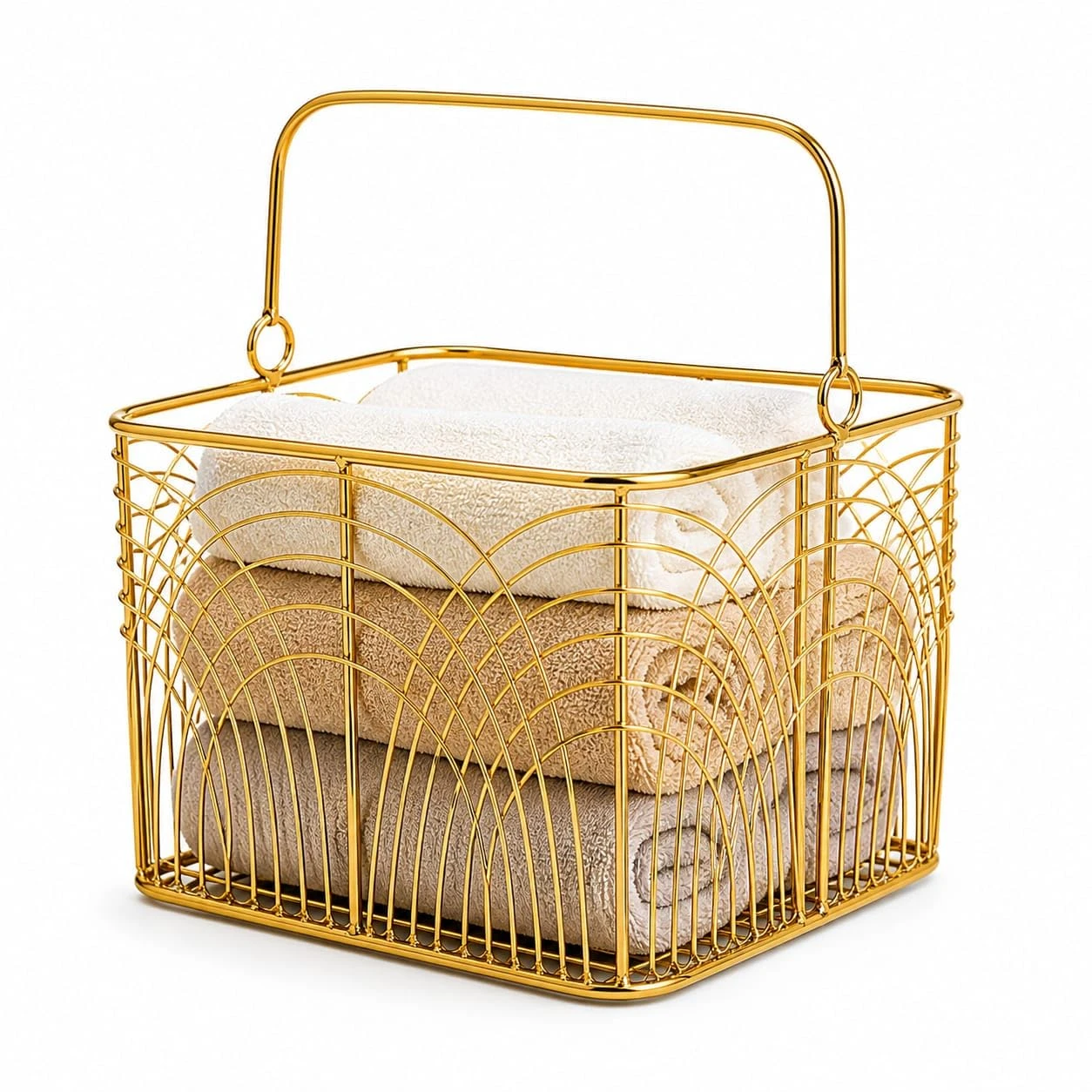 Craft Brio -A TRENDY HANDICRAFTS Decorative Metal Wire Storage Basket with Handle, Gold Finish, Art Deco Pattern view 1