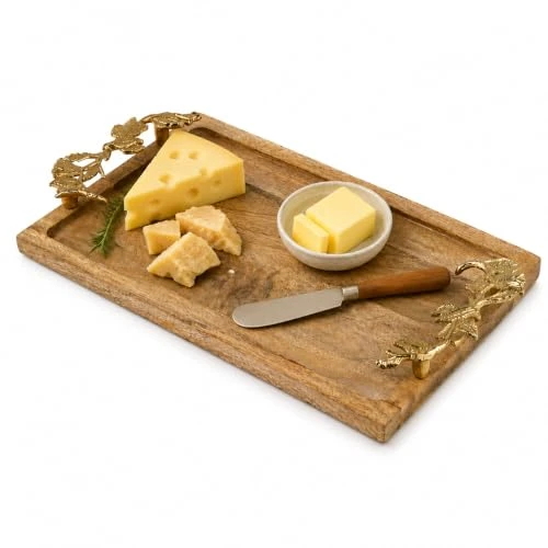 Decorative Mango Wood Serving Tray with Gold Leaf Handles, Rectangular Vanity Tray Wedding Event Accent (22 X 42 X 4 cm) view 2