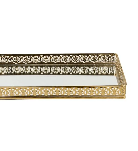 Decorative Mirror Vanity Tray, Gold-Plated Rectangular Serving Tray with Ornate Border (30 cm Length) view 7