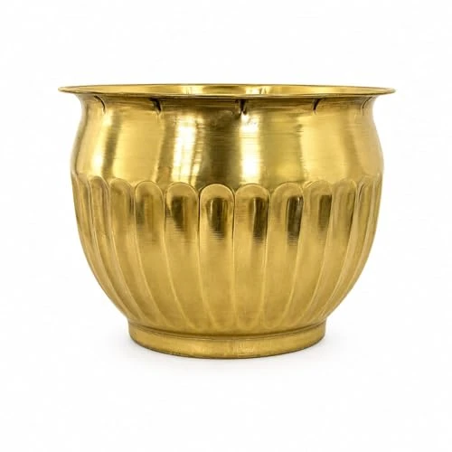 Craft Brio Pure Brass Planter Pot for Indoor Plants – 9 Inch Decorative Metal Flower Pot with Natural Brass Finish, Vintage Handcrafted Planter for Home Decor, Living Room, Balcony view 6