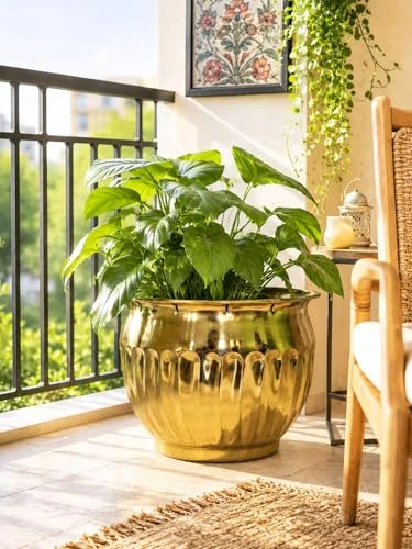 Craft Brio Pure Brass Planter Pot for Indoor Plants – 9 Inch Decorative Metal Flower Pot with Natural Brass Finish, Vintage Handcrafted Planter for Home Decor, Living Room, Balcony view 7