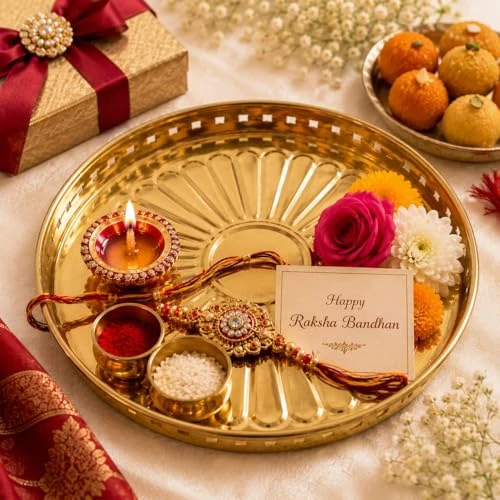 Craft Brio Pure Brass Decorative Pooja Tray for Home Temple – Round Brass Thali for Pooja, Aarti & Festive Décor, Traditional Handcrafted Plate for Diwali Wedding Rituals (9 inches) view 3