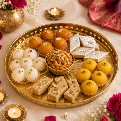 Craft Brio Pure Brass Decorative Pooja Tray for Home Temple – Round Brass Thali for Pooja, Aarti & Festive Décor, Traditional Handcrafted Plate for Diwali Wedding Rituals (9 inches) view 4
