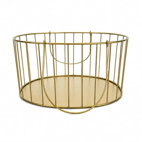 Oval Wire Decorative Gifting Basket with Handles | Gold Plated Metal Fruit & Gift Hamper Basket for Wedding, Festive & Home Decor | Multipurpose Storage Organizer Basket view 2