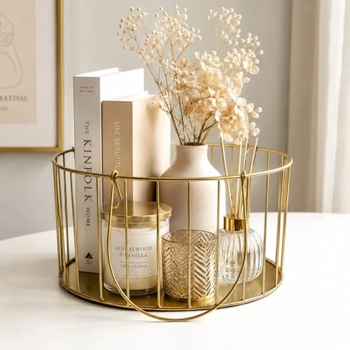 Oval Wire Decorative Gifting Basket with Handles | Gold Plated Metal Fruit & Gift Hamper Basket for Wedding, Festive & Home Decor | Multipurpose Storage Organizer Basket view 3