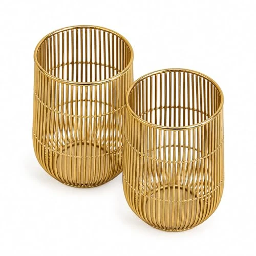 Craft Brio -A TRENDY HANDICRAFTS Set of 2 Gold Wire Makeup Brush Holder Organizer | Metal Cosmetic Brush Stand for Vanity, Dressing Table & Bathroom Counter (Set of 2) view 2