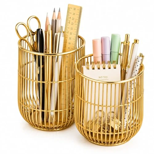 Craft Brio -A TRENDY HANDICRAFTS Set of 2 Gold Wire Makeup Brush Holder Organizer | Metal Cosmetic Brush Stand for Vanity, Dressing Table & Bathroom Counter (Set of 2) view 3