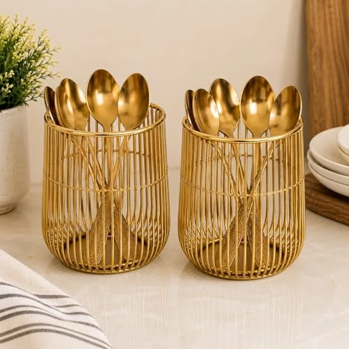 Craft Brio -A TRENDY HANDICRAFTS Set of 2 Gold Wire Makeup Brush Holder Organizer | Metal Cosmetic Brush Stand for Vanity, Dressing Table & Bathroom Counter (Set of 2) view 4