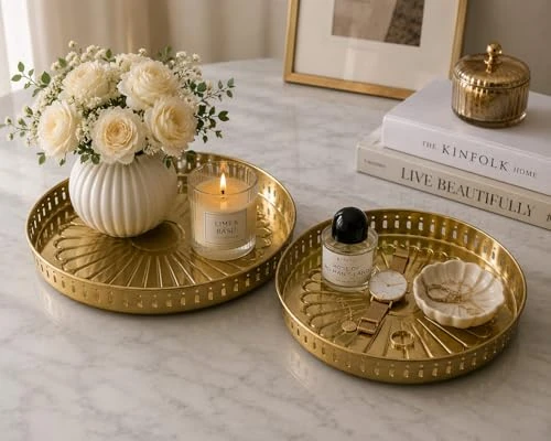 Craft Brio Pure Brass Decorative Pooja Tray for Home Temple – Round Brass Thali for Pooja, Aarti & Festive Décor, Traditional Handcrafted Plate for Diwali Wedding Rituals (9 inches view 2
