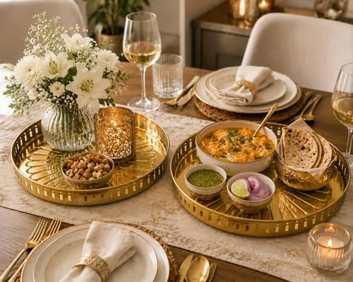 Craft Brio Pure Brass Decorative Pooja Tray for Home Temple – Round Brass Thali for Pooja, Aarti & Festive Décor, Traditional Handcrafted Plate for Diwali Wedding Rituals (9 inches view 7