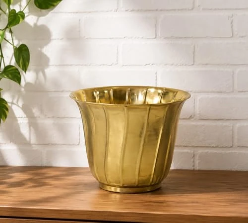Craft Brio Pure Brass Planter Pot for Indoor Plants | 21 cm Decorative Metal Flower Pot | Handmade Brass Planter for Balcony, Living Room & Home Décor | 17 cm Height view 4