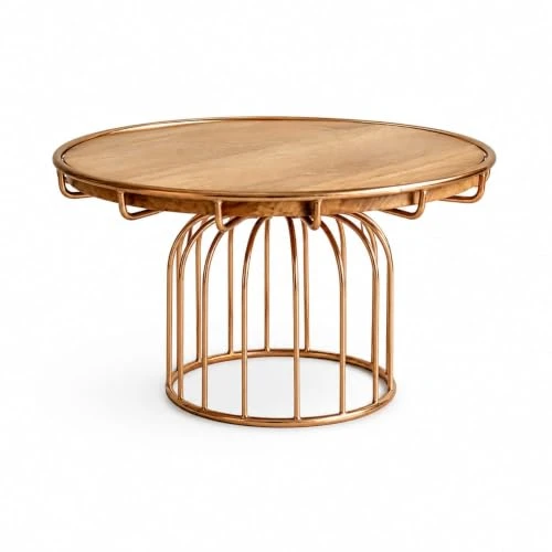 Wooden Top Cake Stand with Gold Plated Metal Stand, 10.2 Inch Round Dessert Display Stand, Premium Cake Pedestal for Birthday, Wedding, Party, Fruit Display & Home Décor (26 x 26 x view 2