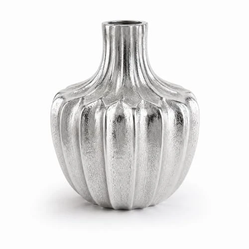 Silver Aluminium Casting Flower Vase for Home Decor | Modern Decorative Metal Vase for Fresh & Artificial Flowers | Textured Ribbed Design | Luxury Center Table, Living Room & Offi view 6