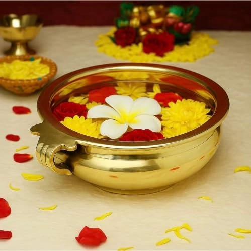 Brass Urli Bowl for Floating Flowers, 6 Inch (19.5x16 cm) view 2