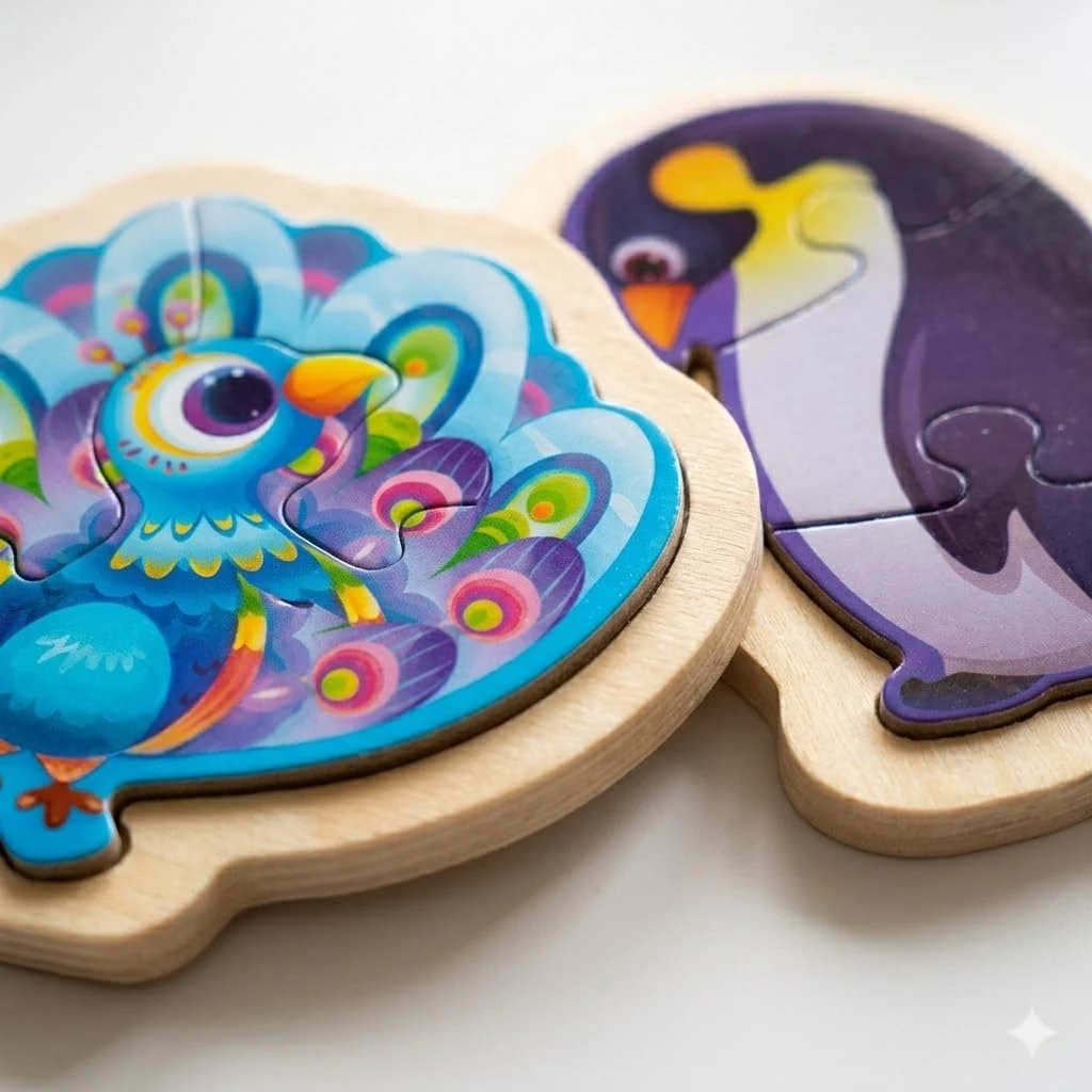 Wooden Bird & Ocean Animal Puzzle for Kids – Forest & Ocean Set of 4 Individual Boards – Peacock, Turtle, Penguin & Seal – Educational Toy for Toddlers Boys Girls Age 2–5 view 3