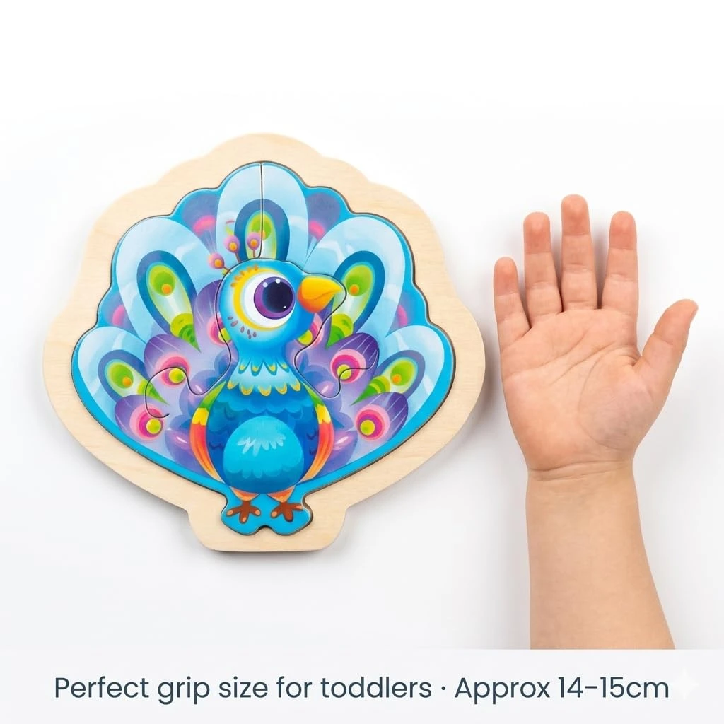 Wooden Bird & Ocean Animal Puzzle for Kids – Forest & Ocean Set of 4 Individual Boards – Peacock, Turtle, Penguin & Seal – Educational Toy for Toddlers Boys Girls Age 2–5 view 6