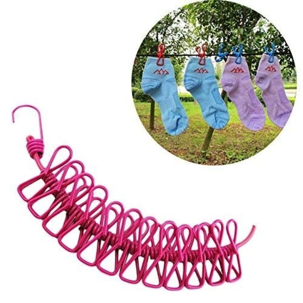 Tot2hom Cloth Drying Rope with 12 Clips and 2 Hooks, | Retractable Clothes Drying Rope | Hooks for Clothes Hanging | Nylon Thread Cloth line with Clips for Home Travel - Multicolour Pack of (3) view 6
