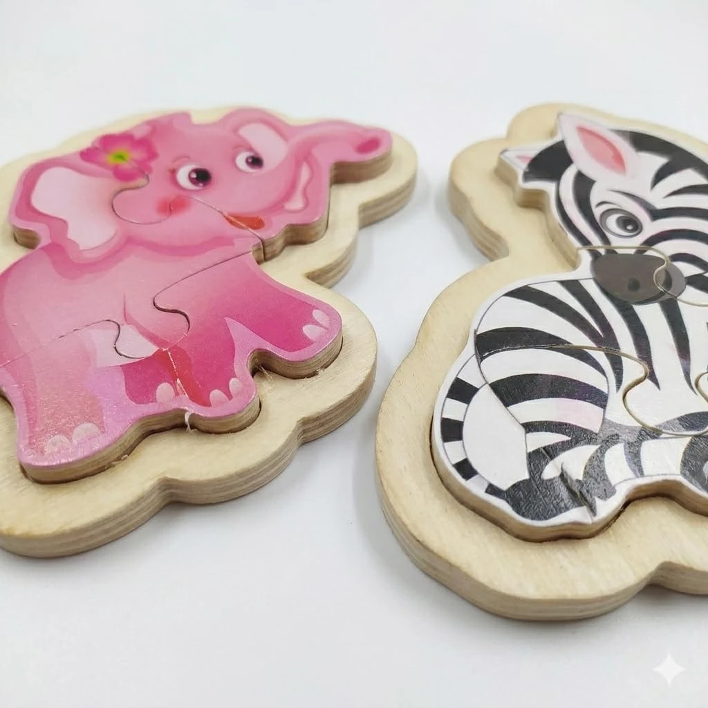 Wooden Jungle Animal Puzzle for Kids – Wild Animals Set of 4 Individual Boards – Elephant, Zebra, Rhino & Wild Boar – Educational Toy for Toddlers Boys Girls Age 2 3 4 5 view 3