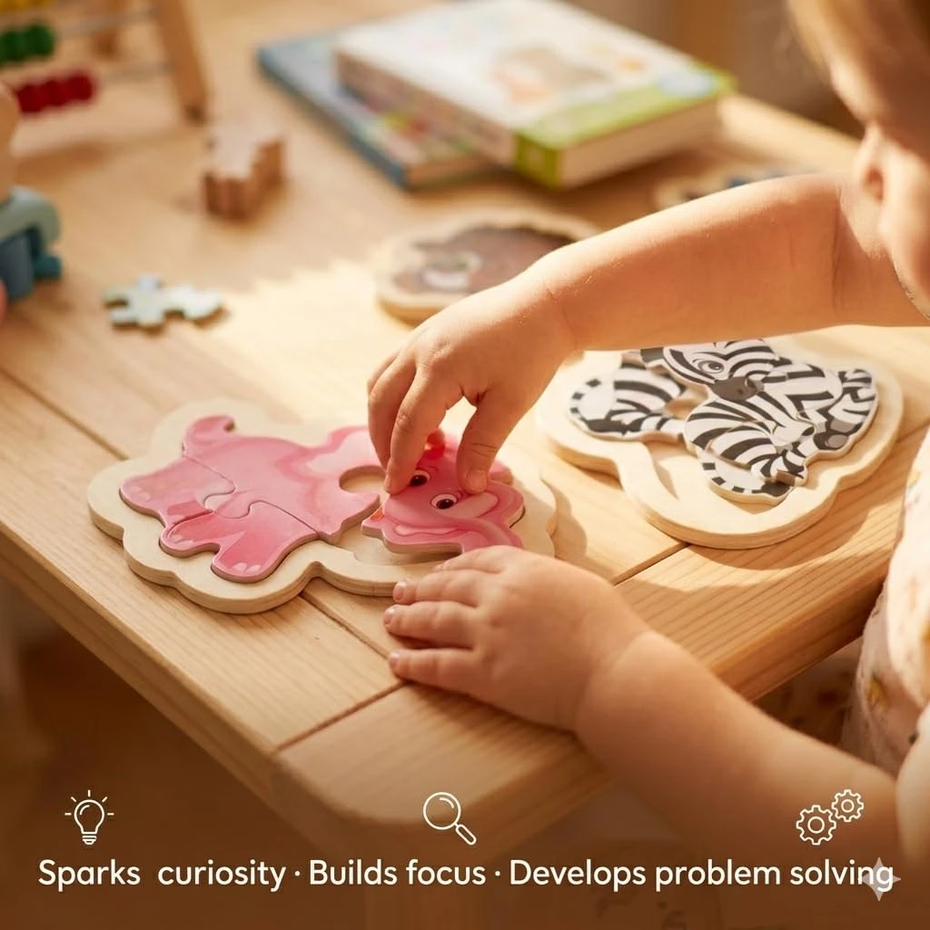 Wooden Jungle Animal Puzzle for Kids – Wild Animals Set of 4 Individual Boards – Elephant, Zebra, Rhino & Wild Boar – Educational Toy for Toddlers Boys Girls Age 2 3 4 5 view 5