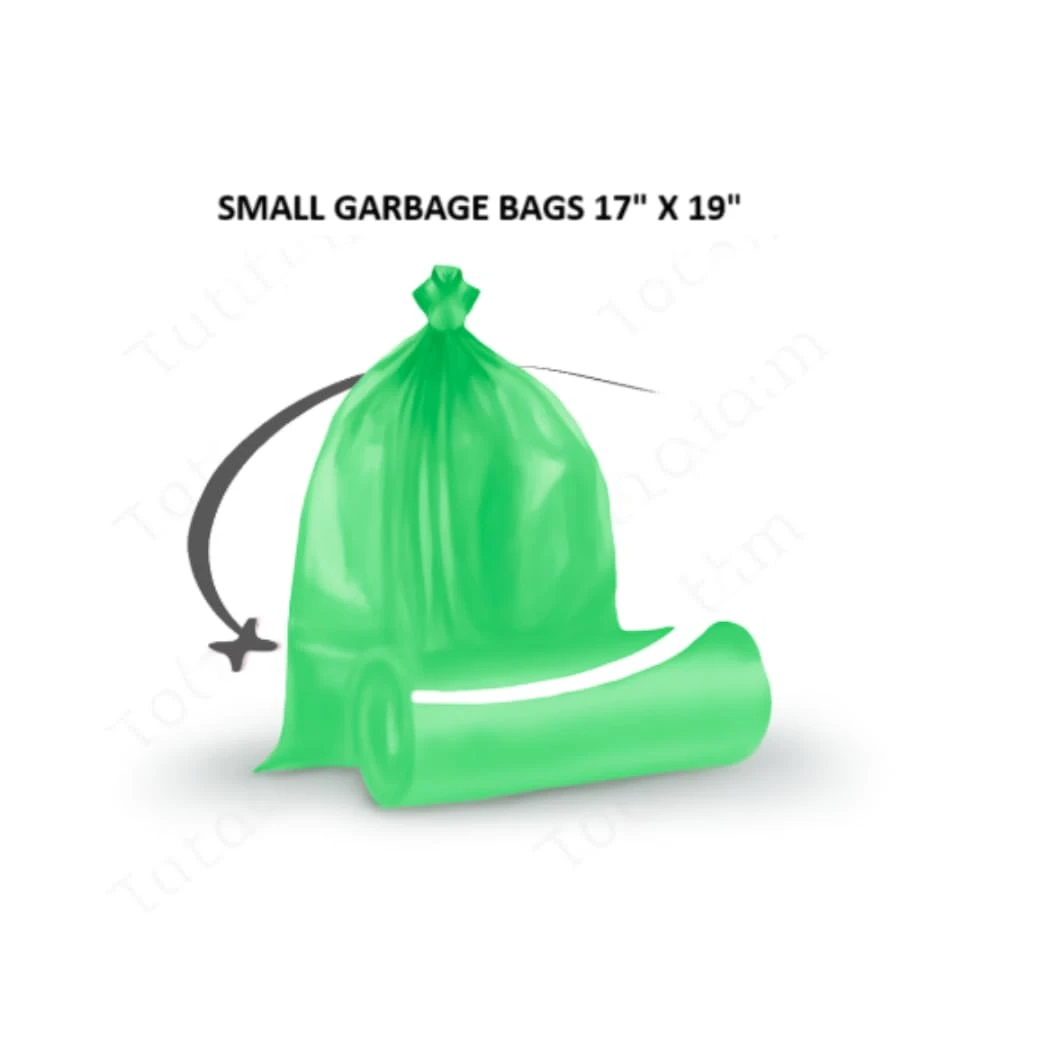 Tot2hom - Green Garbage Bags 17 x 19 Inches - Small Size - Pack of 5 Roll 150 Bags with Tie-String Strong Leak-Proof Dustbin Covers for Home, Office, Kitchen, Bathroom view 2