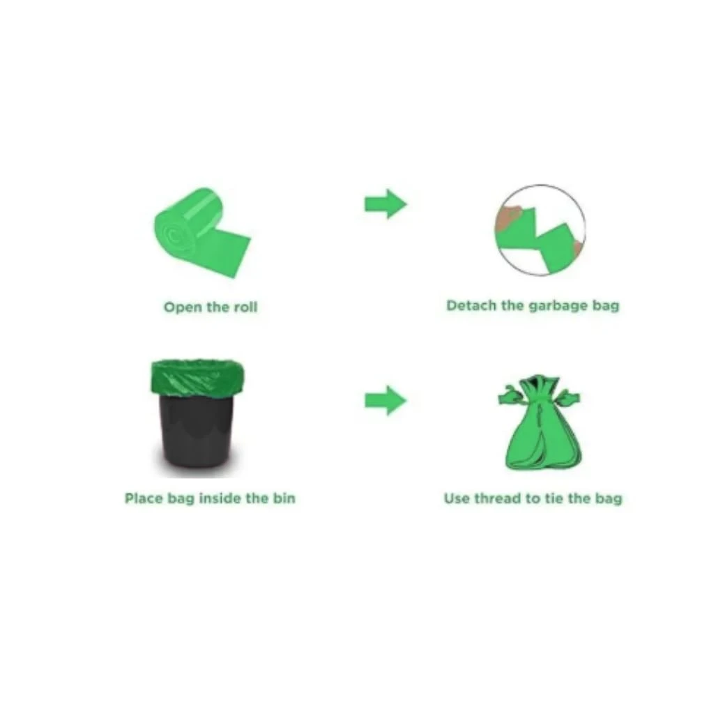 Tot2hom - Green Garbage Bags 17 x 19 Inches - Small Size - Pack of 5 Roll 150 Bags with Tie-String Strong Leak-Proof Dustbin Covers for Home, Office, Kitchen, Bathroom view 3