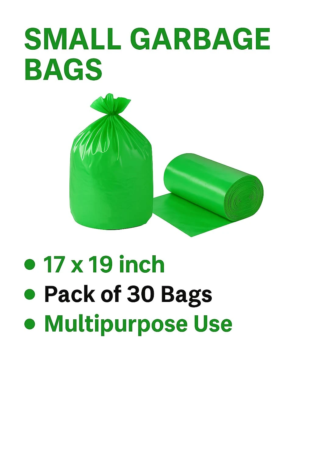 Tot2hom - Green Garbage Bags 17 x 19 Inches - Small Size - Pack of 5 Roll 150 Bags with Tie-String Strong Leak-Proof Dustbin Covers for Home, Office, Kitchen, Bathroom view 5