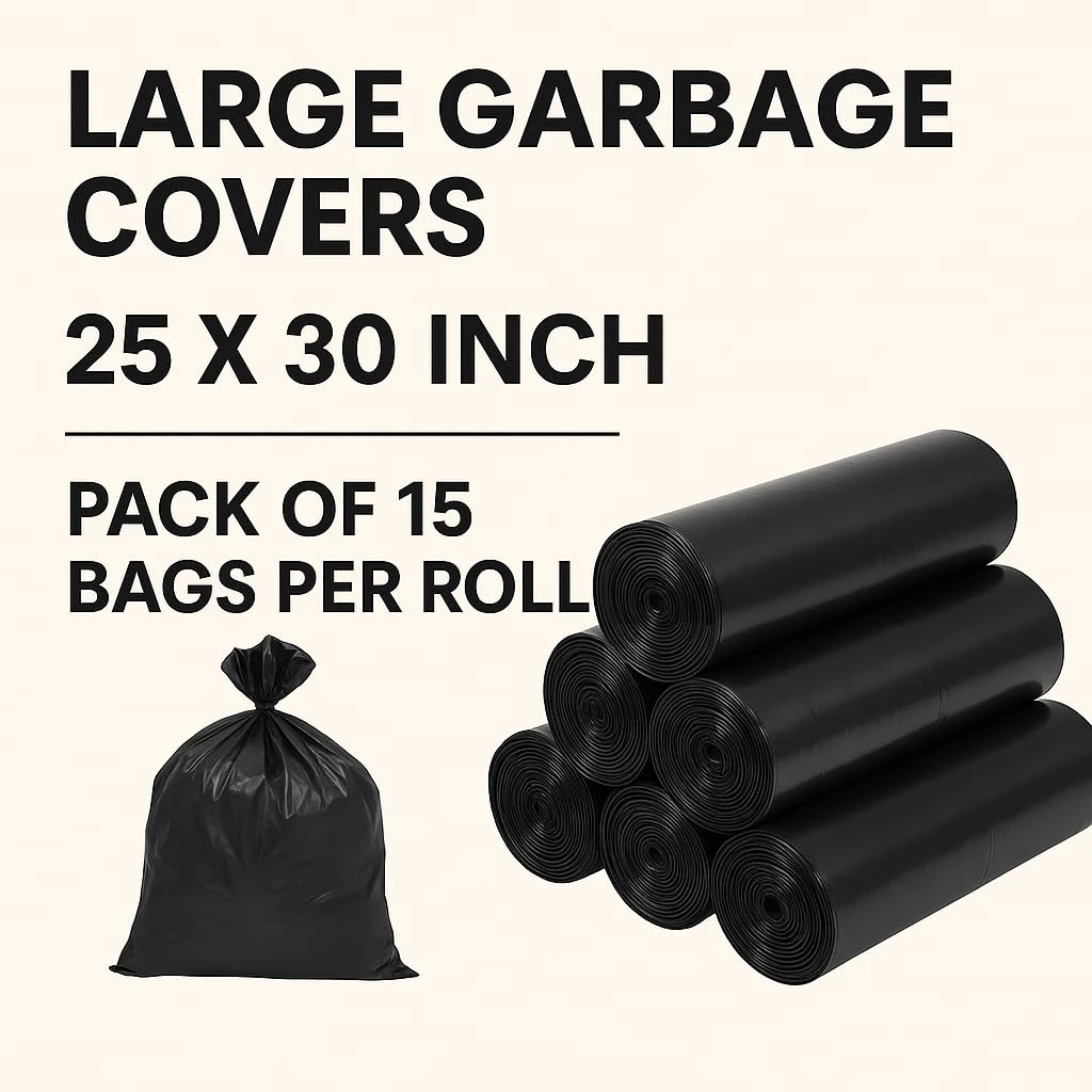 Tot2hom Large Size Garbage Bags Black 25 x 30 Inches – Pack of 4 Rolls - 60 Bags | with Tie-String | Strong Leak-Proof Dustbin Covers for Home, Kitchen, Restaurants, hospitals, office