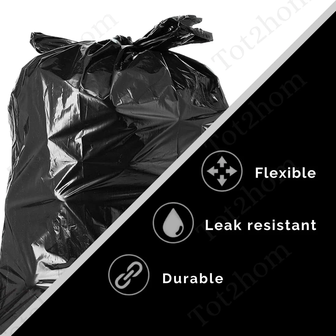 Tot2hom Large Size Garbage Bags Black 25 x 30 Inches – Pack of 4 Rolls - 60 Bags | with Tie-String | Strong Leak-Proof Dustbin Covers for Home, Kitchen, Restaurants, hospitals, office view 3