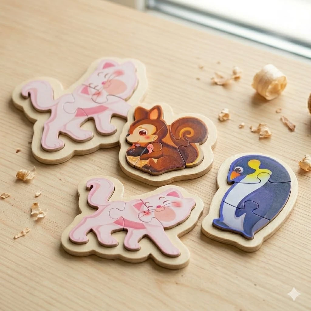 Wooden Animal Jigsaw Puzzle for Kids – Pack of 12 Individual Puzzle Boards – Elephant Peacock Cow Turtle Squirrel Penguin Cat Seal Rhino Boar Zebra Sheep – Educational Toy for Toddlers Age 2 to 5 view 5