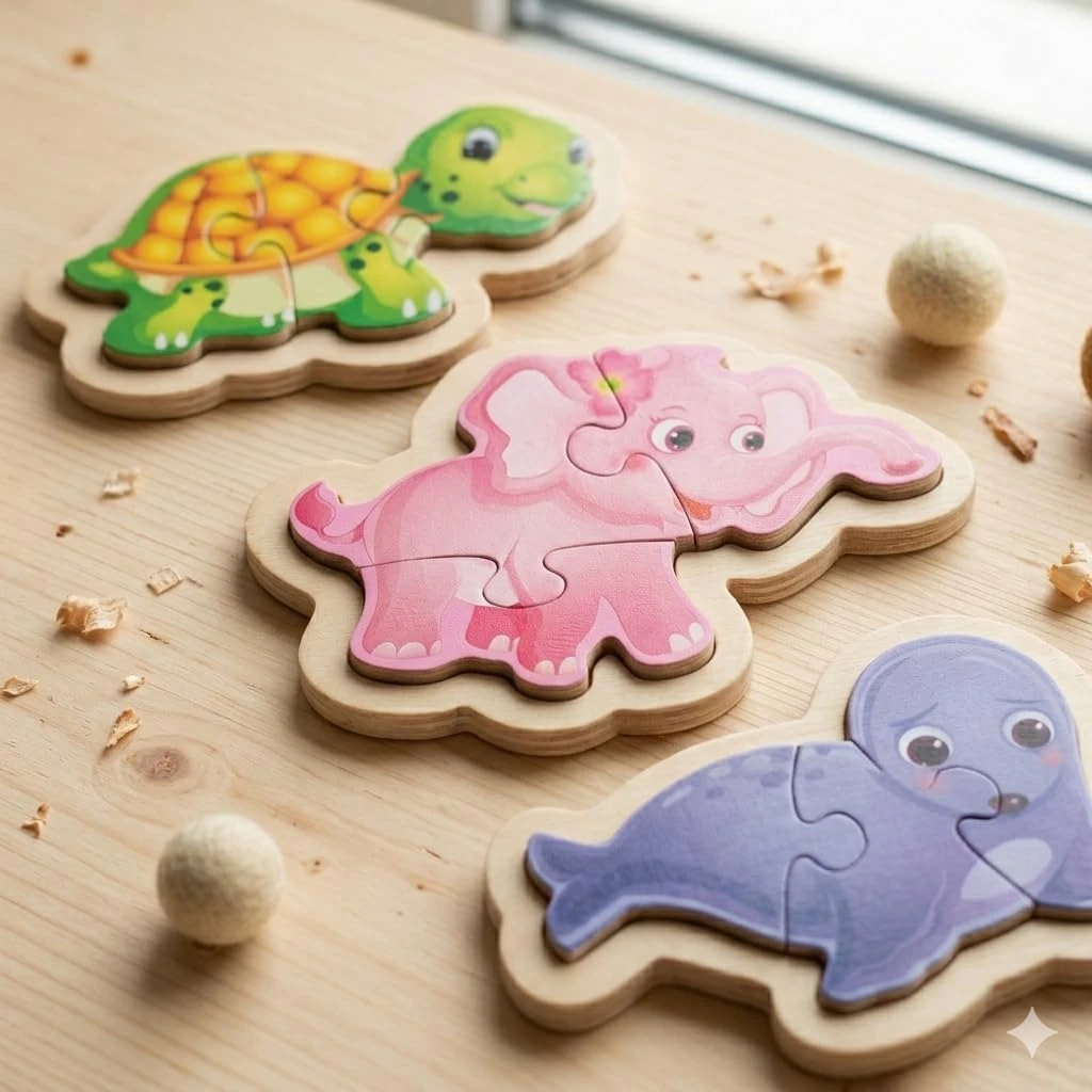 Wooden Animal Jigsaw Puzzle for Kids – Pack of 12 Individual Puzzle Boards – Elephant Peacock Cow Turtle Squirrel Penguin Cat Seal Rhino Boar Zebra Sheep – Educational Toy for Toddlers Age 2 3 4 5 view 3