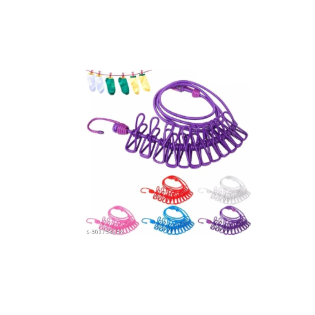 Tot2hom Cloth Drying Rope with 12 Clips and 2 Hooks, | Retractable Clothes Drying Rope | Hooks for Clothes Hanging | Nylon Thread Cloth line with Clips for Home Travel - Multicolour Pack of (5) view 2