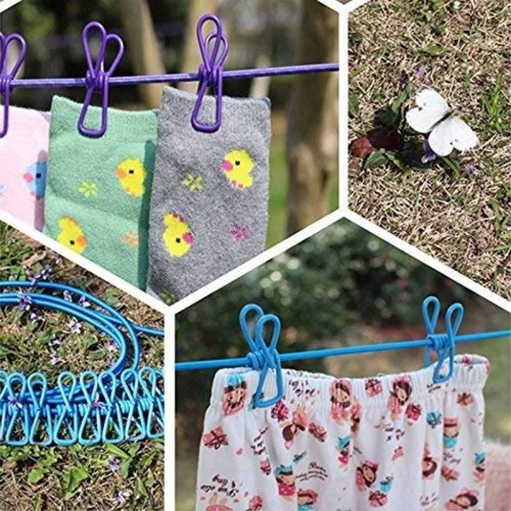 Tot2hom Cloth Drying Rope with 12 Clips and 2 Hooks, | Retractable Clothes Drying Rope | Hooks for Clothes Hanging | Nylon Thread Cloth line with Clips for Home Travel - Multicolour Pack of (5) view 4