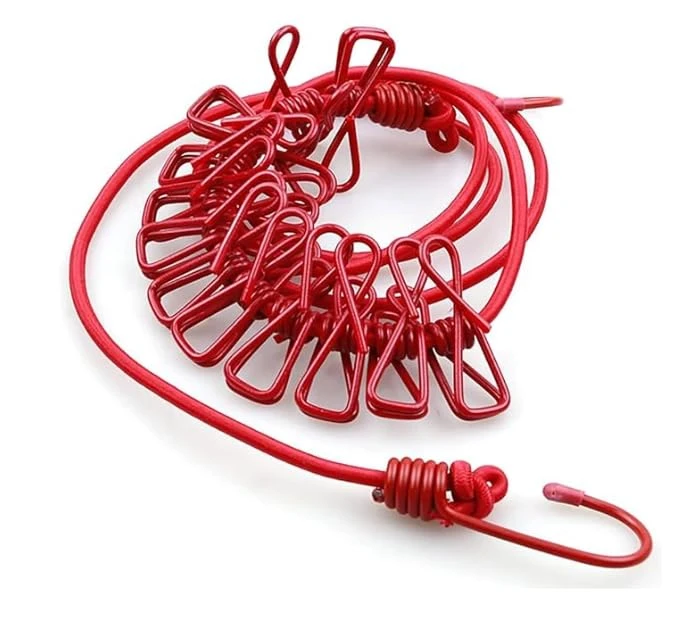 Tot2hom Cloth Drying Rope with 12 Clips and 2 Hooks, | Retractable Clothes Drying Rope | Hooks for Clothes Hanging | Nylon Thread Cloth line with Clips for Home Travel - Multicolour Pack of (5) view 6