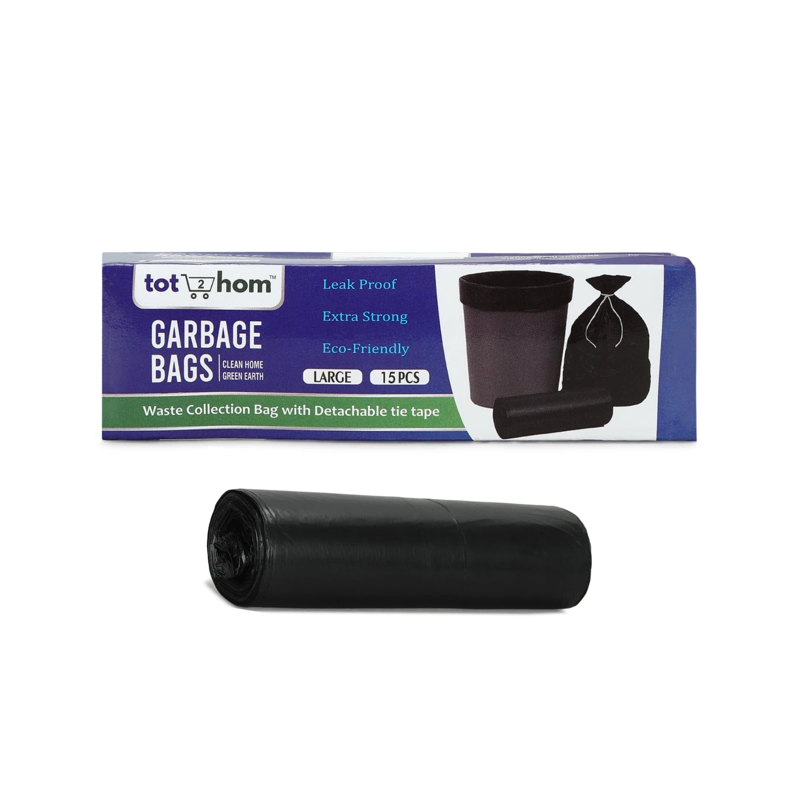 Tot2hom Large Size Garbage Bags Black 25 x 30 Inches – Pack of 1 Roll - 30 Bags | with Tie-String | Strong Leak-Proof Dustbin Covers for Home, Kitchen, Restaurants, hospitals, office