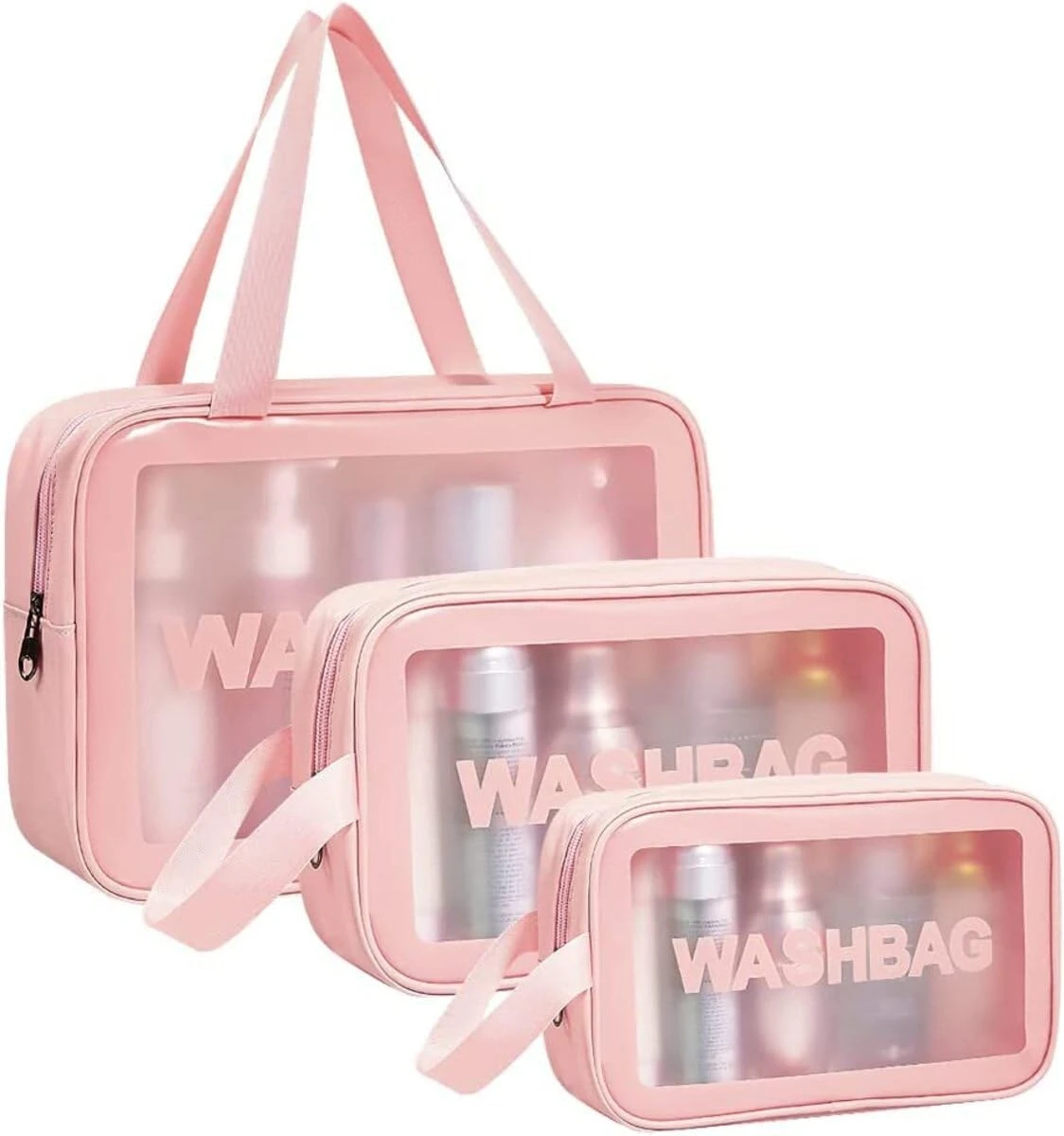Design Studio Makeup Travel Pouch, Cosmetic Bag, Travel kit Pouch for Toiletries, Brushes and Cosmetics - Set of 3 - Washbag Pouch - Rose Gold view 1
