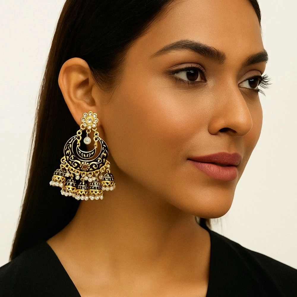 Tahaniya Chaandvaali Noor Crescent Harmony Jhumka Jhumki Earring and Chandbali Earring view 2