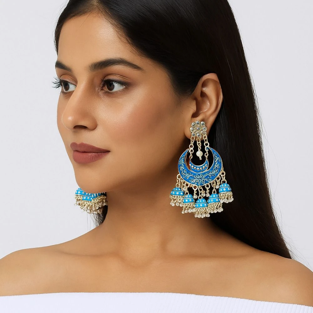 Tahaniya Chaandvaali Noor Crescent Harmony Jhumka Jhumki Earring and Chandbali Earring view 2