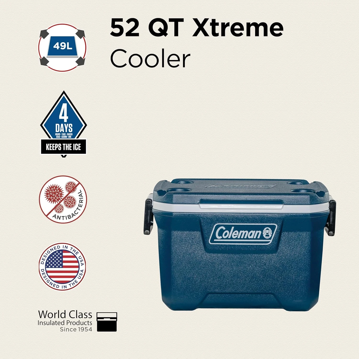 Coleman Xtreme Hard Ice Box Cooler - 80-Can Capacity - Ice 3-4 Days at 32°C - Have-A-Seat Lid - Drain Plug view 6