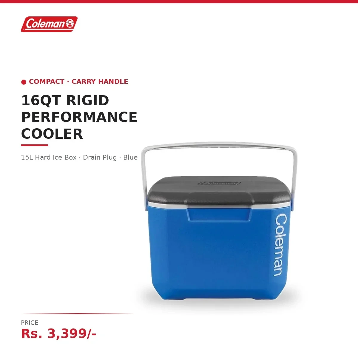 Coleman 16QT Rigid Performance Cooler - 15L Compact Hard Ice Box - Carry Handle - Drain Plug view 2