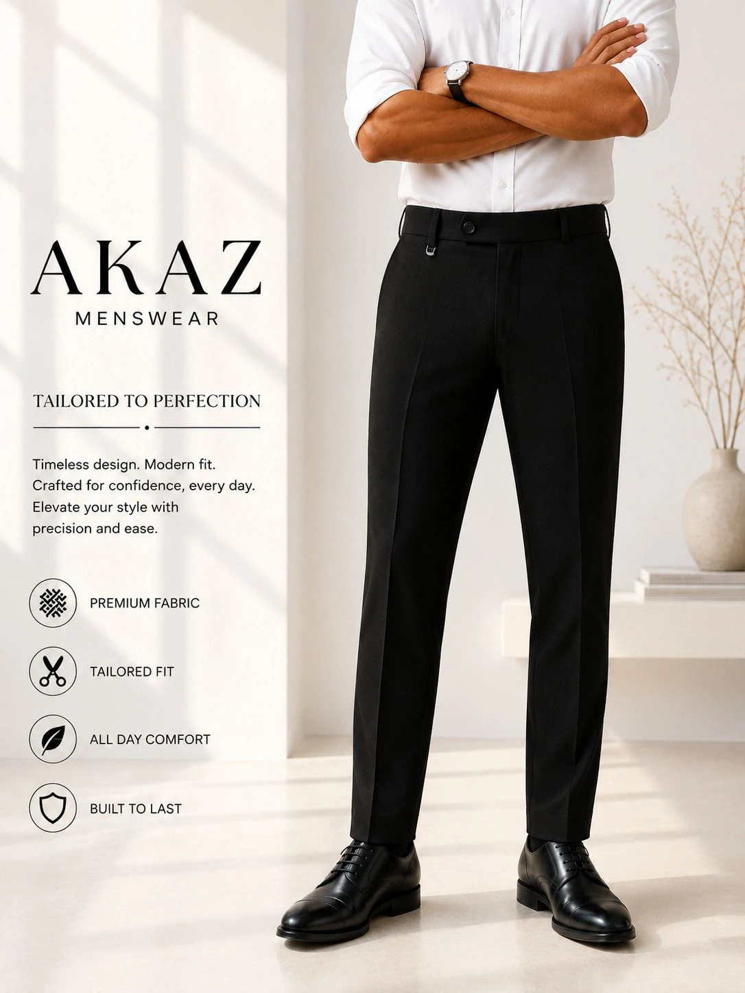 AKAZ Men's Cigarette Trousers Regular Fit view 1