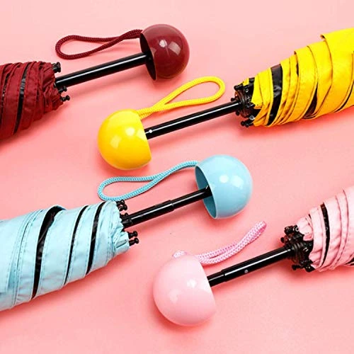 Design Studio - Mini Foldable Waterproof Ultra UV Light Protective Compact & Small Umbrella - Free Cute Capsule Case & Umbrella Hanger - (Colour :- Pink) view 5