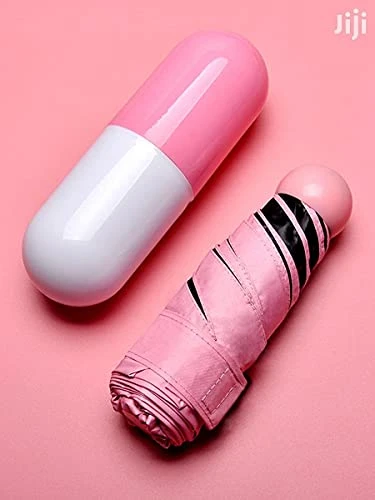 Design Studio - Mini Foldable Waterproof Ultra UV Light Protective Compact & Small Umbrella - Free Cute Capsule Case & Umbrella Hanger - (Colour :- Pink) view 1