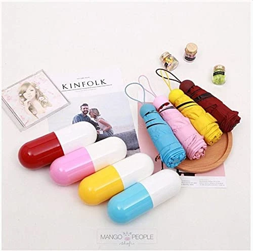 Design Studio - Mini Foldable Waterproof Ultra UV Light Protective Compact & Small Umbrella - Free Cute Capsule Case & Umbrella Hanger - (Colour :- Pink) view 6